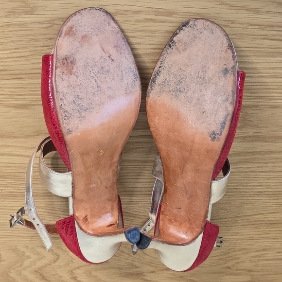Las Marianas Argentine Tango Women’s Leather Red Champagne Dance Heels Size 10.5 - Picture 8 of 10
